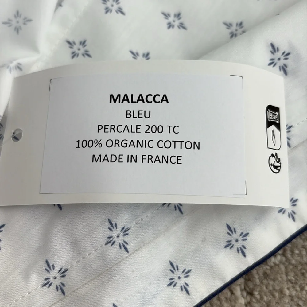 NEW Anne de Solene Paris Malacca Bleu 100% Organic Cotton Euro Pillow Sham 25